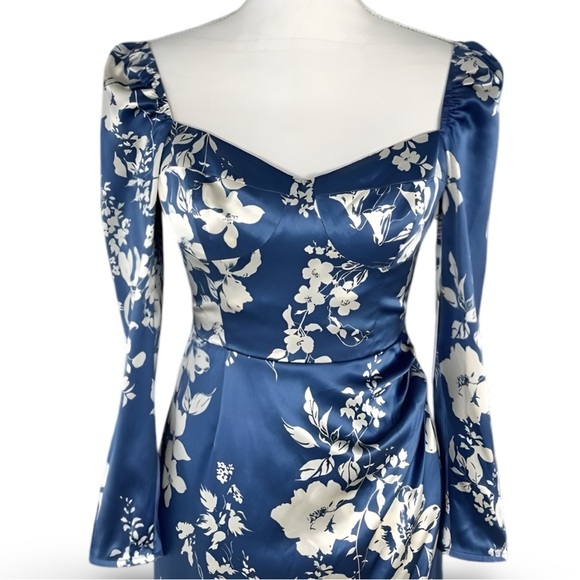 Reformation Gloriana 100% Silk Dress Long-Sleeve Floral Print Wrap Skirt | 2 - Picture 13 of 16